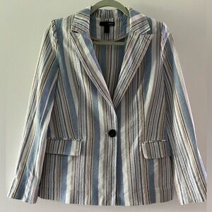Aqua Linen  Cotton Multicolor Striped Blazer XS